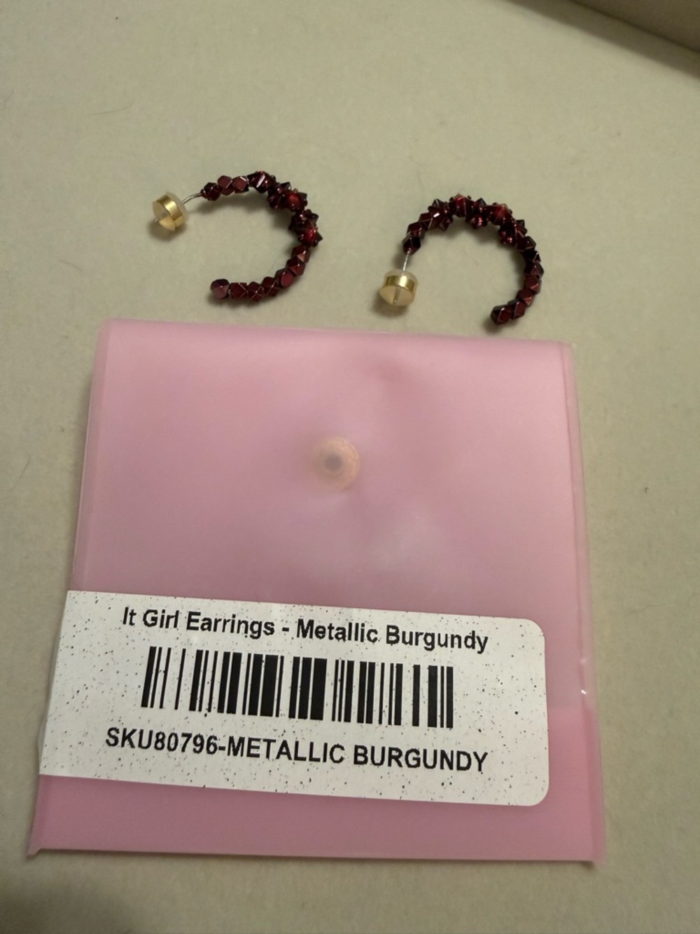 By Alexa Rae - It Girl Metallic Burgundy Beaded Hoop Earrings